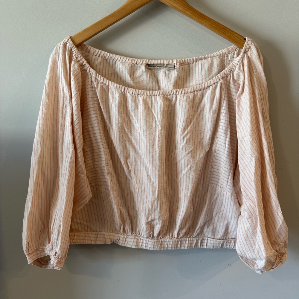 Anthropologie Holding Horses Striped Aria Off-Shoulder Crop Top Blouse